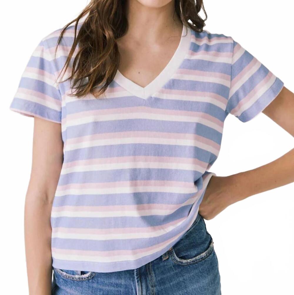 NEW CHASER women's v-neck tee in pastel stripe